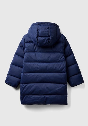  Erkek Çocuk Lacivert Logo İşlemeli Kaztüyü Uzun Mont