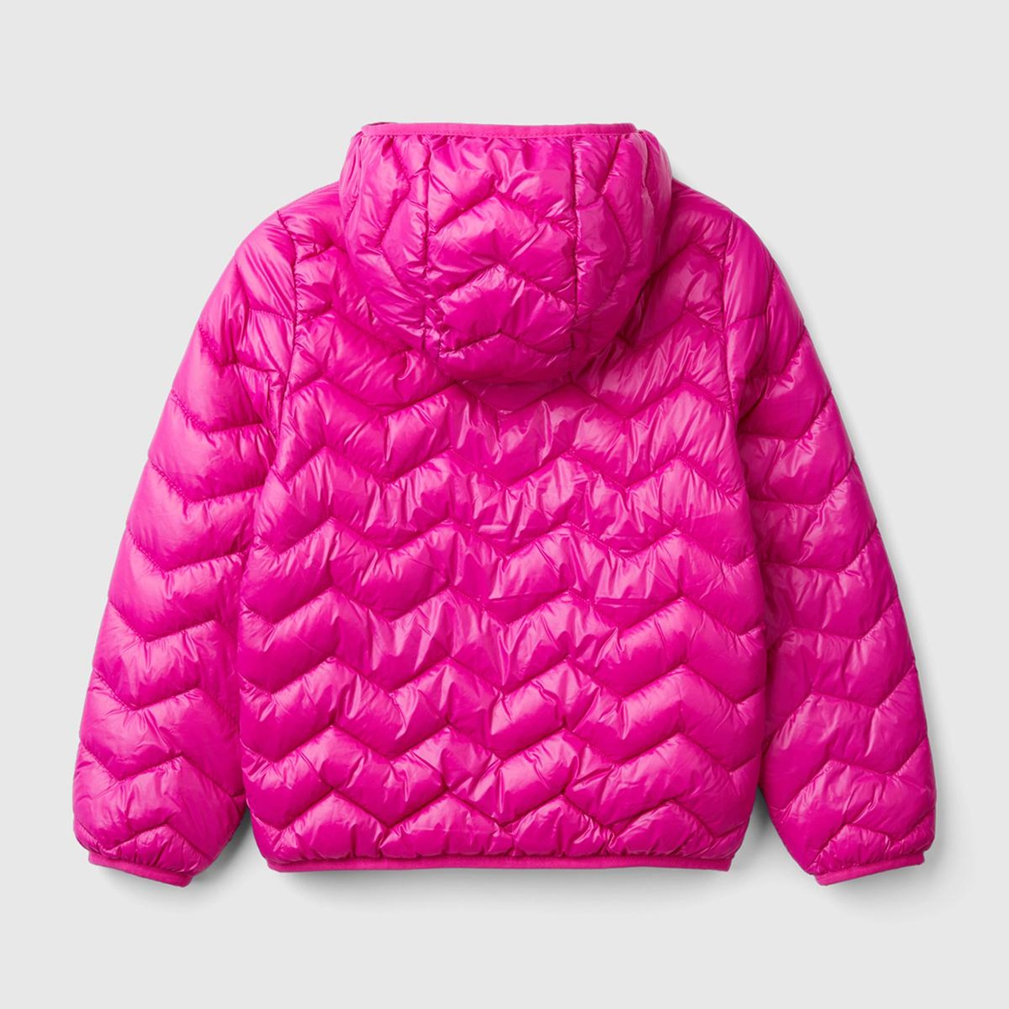 Kız Çocuk Fuşya Logo İşlemeli Kapüşonlu İnce Pufa Mont