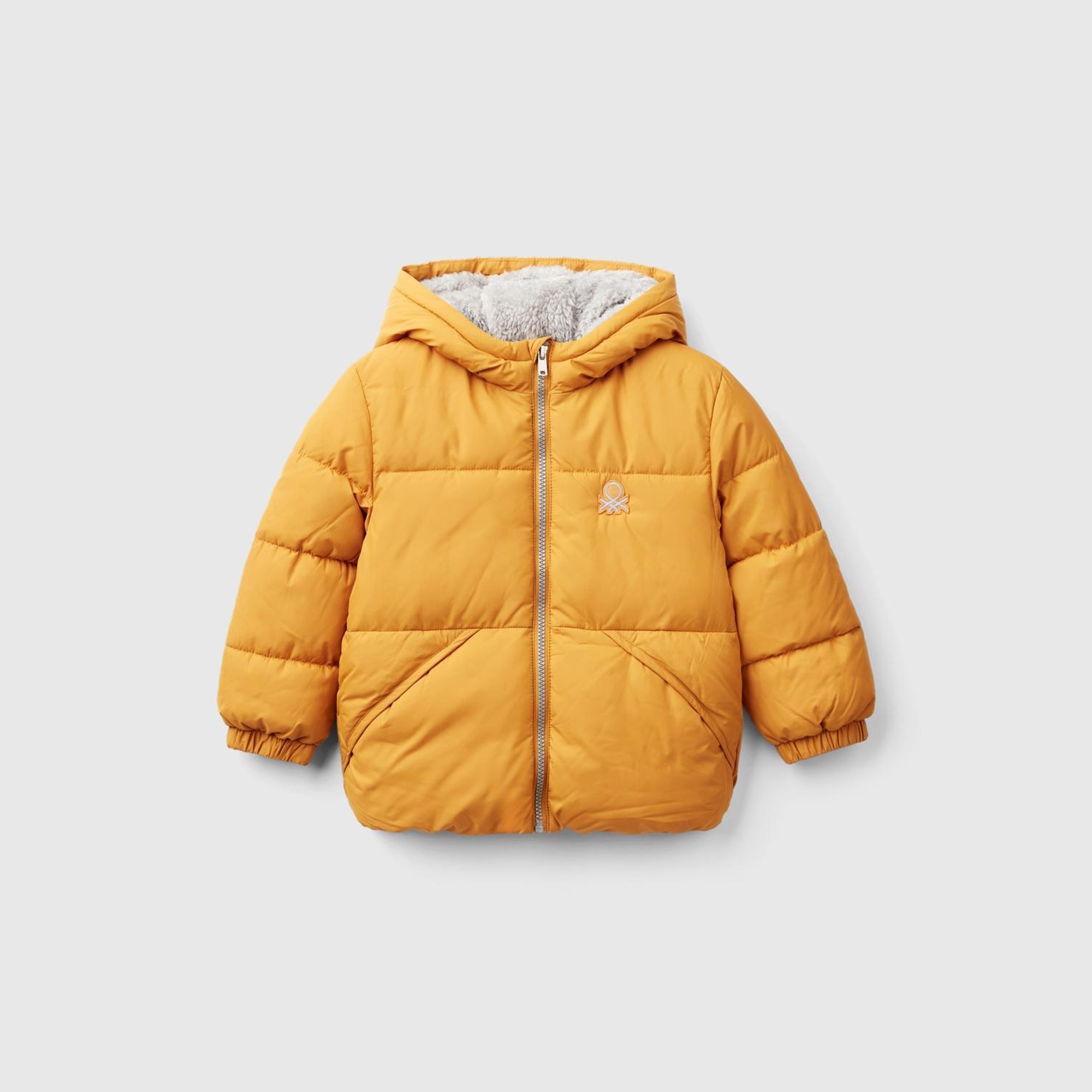 Erkek Çocuk Hardal Sarı Sol Göğsü Logo Yamalı Önü Cep Detaylı Fermuarlı Mont