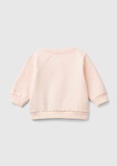  Bebek Toz Pembe Sol Göğsü Su Bazlı Baskılı Düğmeli Sweatshirt