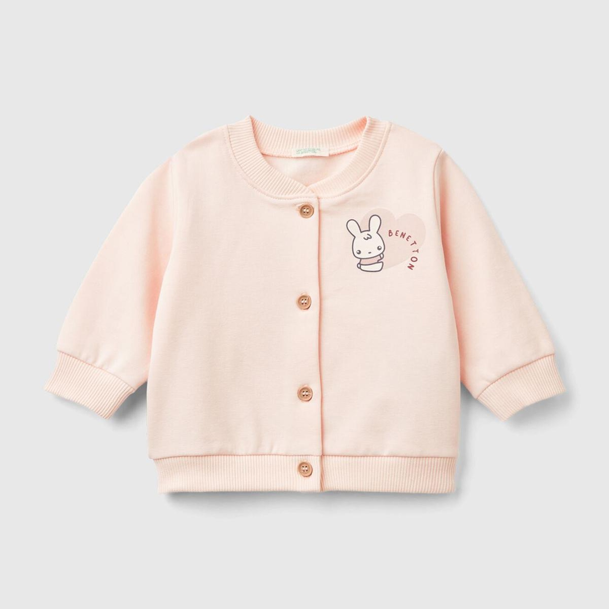 Bebek Toz Pembe Sol Göğsü Su Bazlı Baskılı Düğmeli Sweatshirt