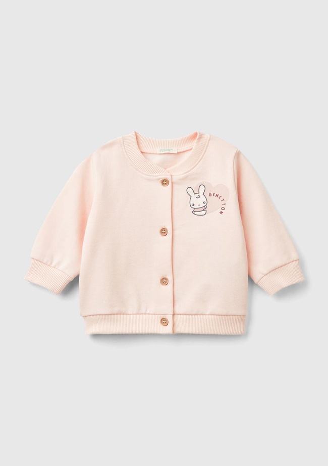  Bebek Toz Pembe Sol Göğsü Su Bazlı Baskılı Düğmeli Sweatshirt