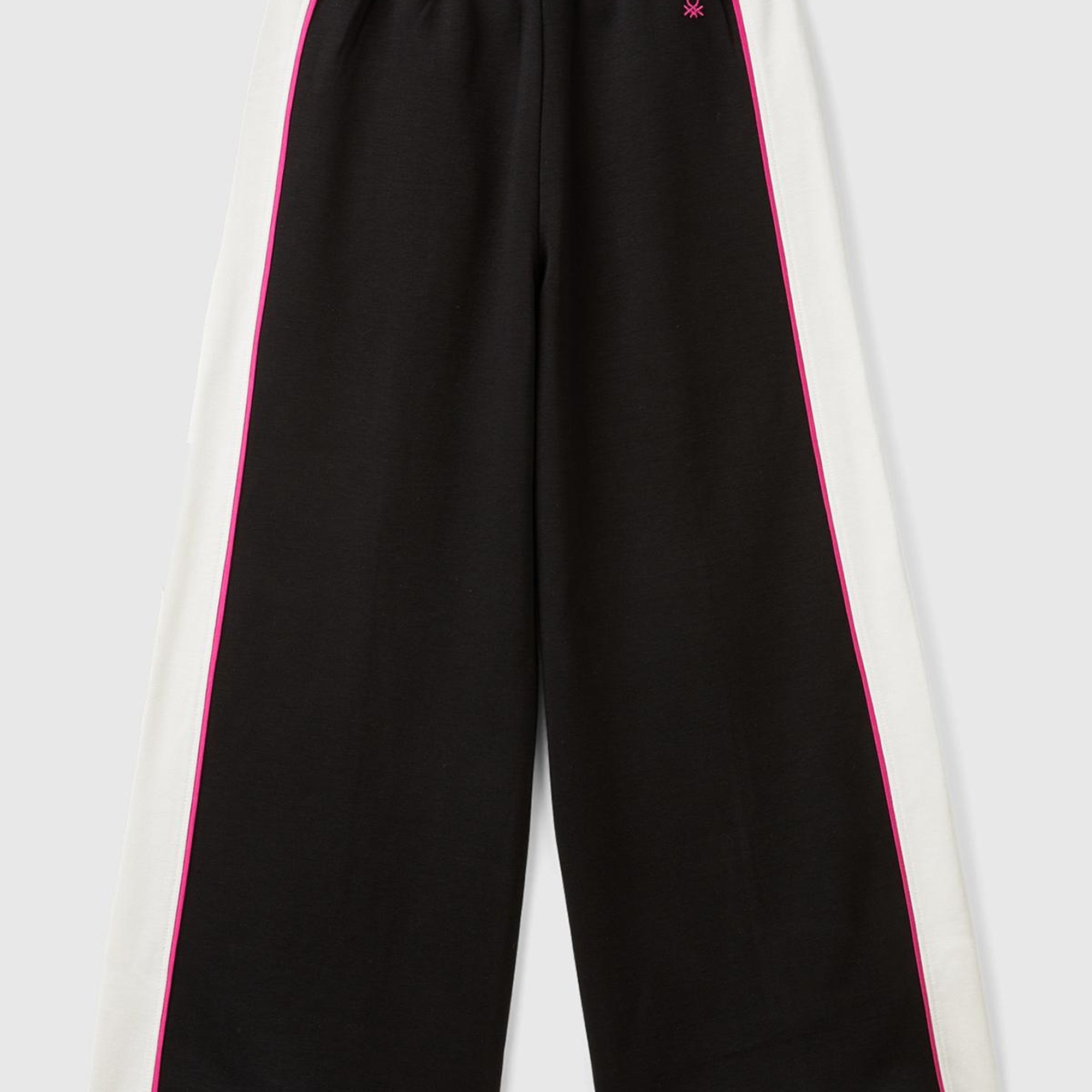 Kız Çocuk Siyah Arkası Logo İşlemeli Kontrast Şerit Detaylı Geniş Eşofman Altı