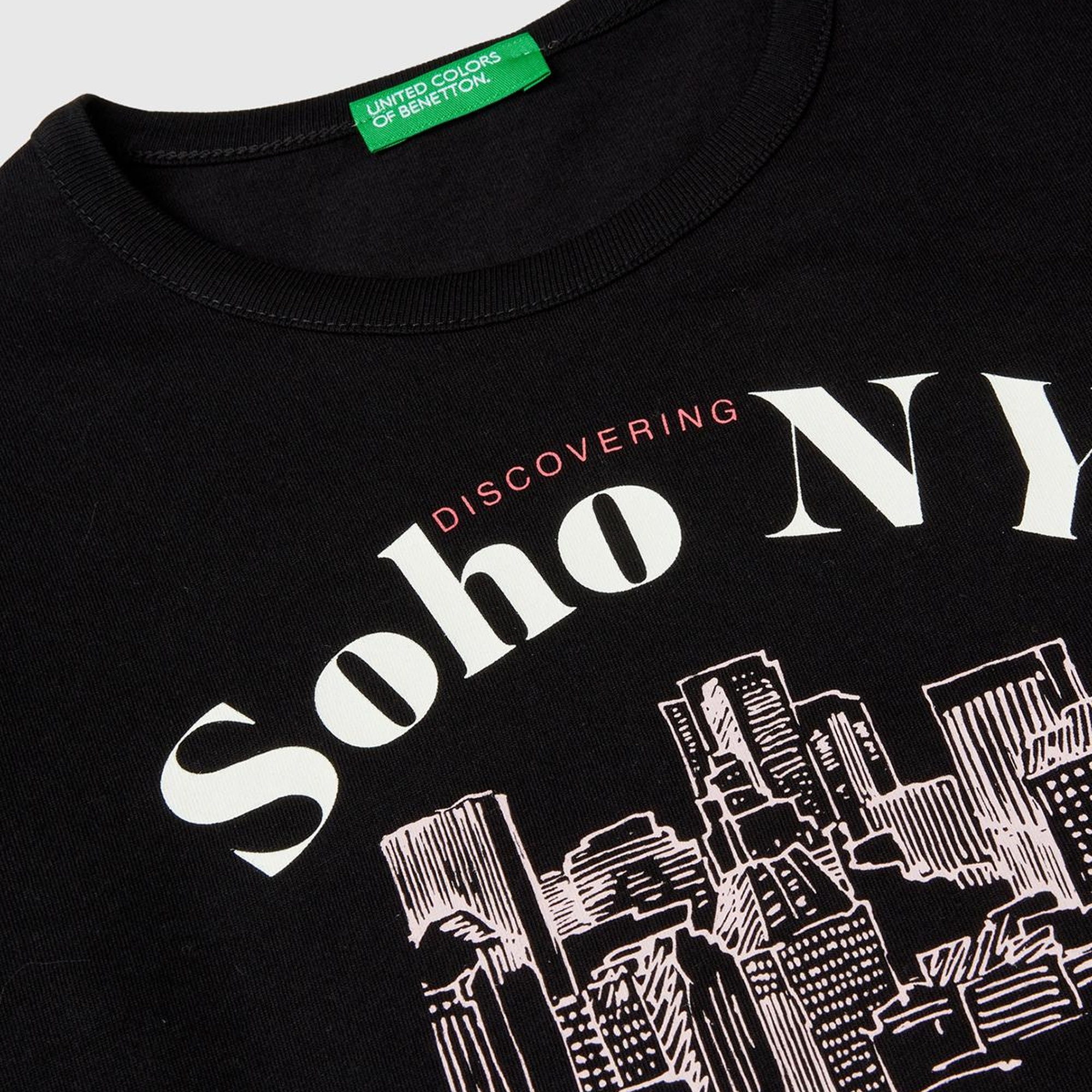 Kız Çocuk Siyah Baskılı Bisiklet Yaka Uzun Kollu T-Shirt