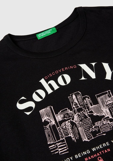  Kız Çocuk Siyah Baskılı Bisiklet Yaka Uzun Kollu T-Shirt