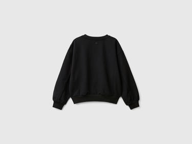  Kız Çocuk Siyah Arkası Logo Baskılı Önü V Dikiş Detaylı Bisiklet Yaka Sweatshirt