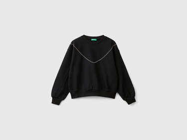  Kız Çocuk Siyah Arkası Logo Baskılı Önü V Dikiş Detaylı Bisiklet Yaka Sweatshirt