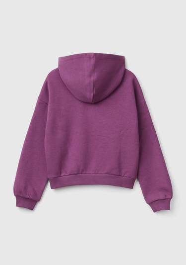  Kız Çocuk Mor Pamuk Karışımlı Payet Logolu Kapşonlu Sweatshirt