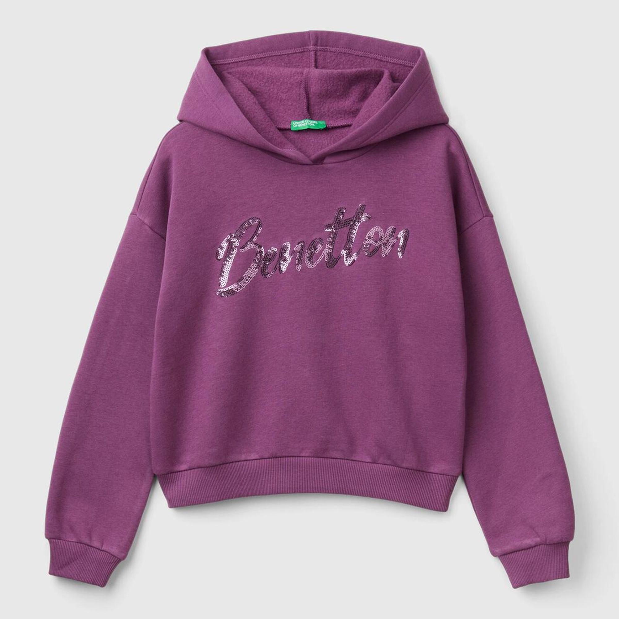 Kız Çocuk Mor Pamuk Karışımlı Payet Logolu Kapşonlu Sweatshirt