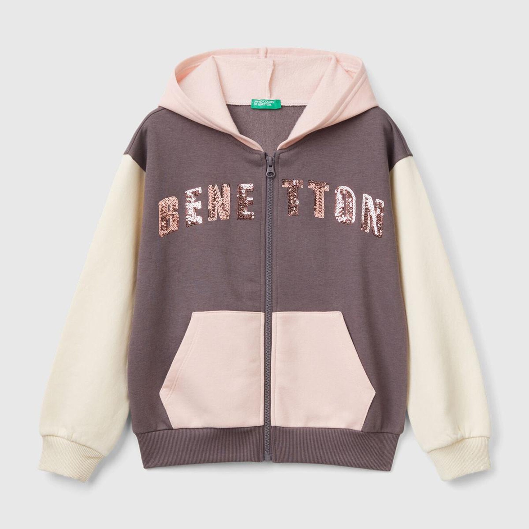 Kız Çocuk Antrasit Mix Pamuk Karışımlı Payet Logolu Kapşonlu Sweatshirt