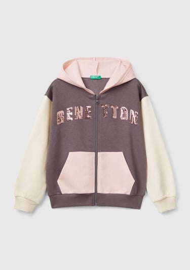  Kız Çocuk Antrasit Mix Pamuk Karışımlı Payet Logolu Kapşonlu Sweatshirt