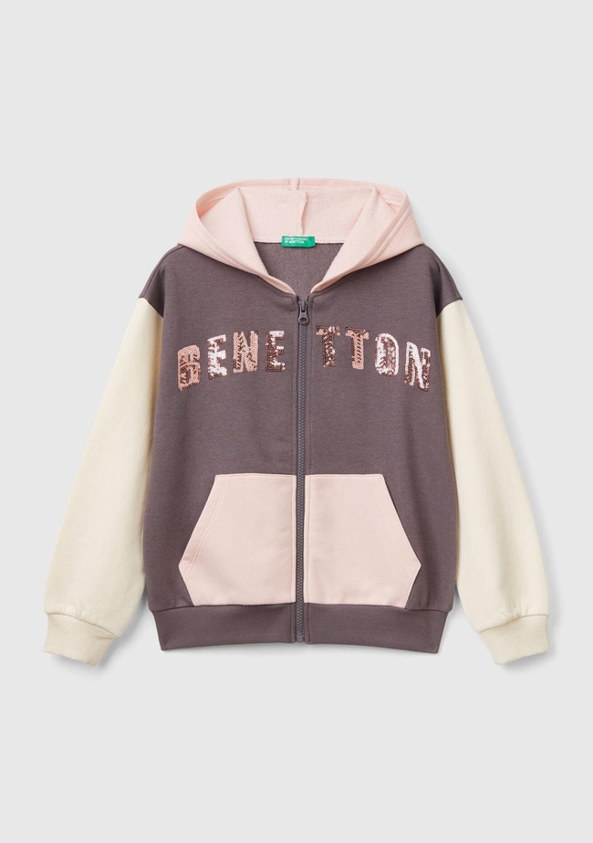  Kız Çocuk Antrasit Mix Pamuk Karışımlı Payet Logolu Kapşonlu Sweatshirt