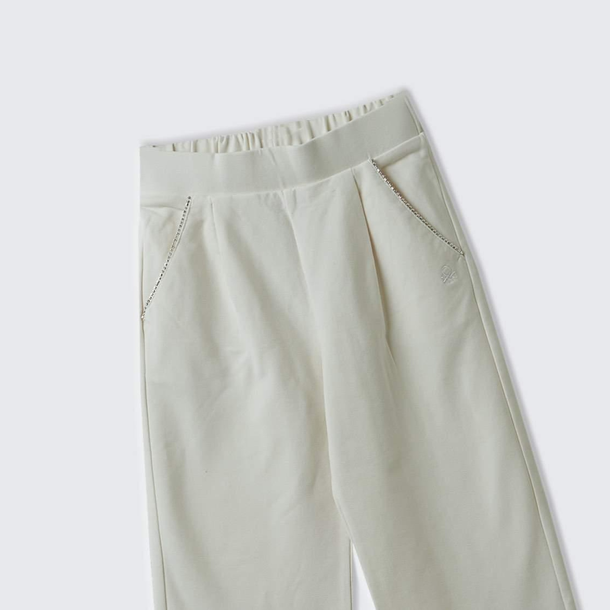 Kız Çocuk Ekru Önü Cepli Arkası Elastik Belli Düz Paça Eşofman Altı