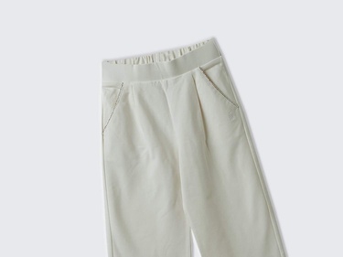  Kız Çocuk Ekru Önü Cepli Arkası Elastik Belli Düz Paça Eşofman Altı