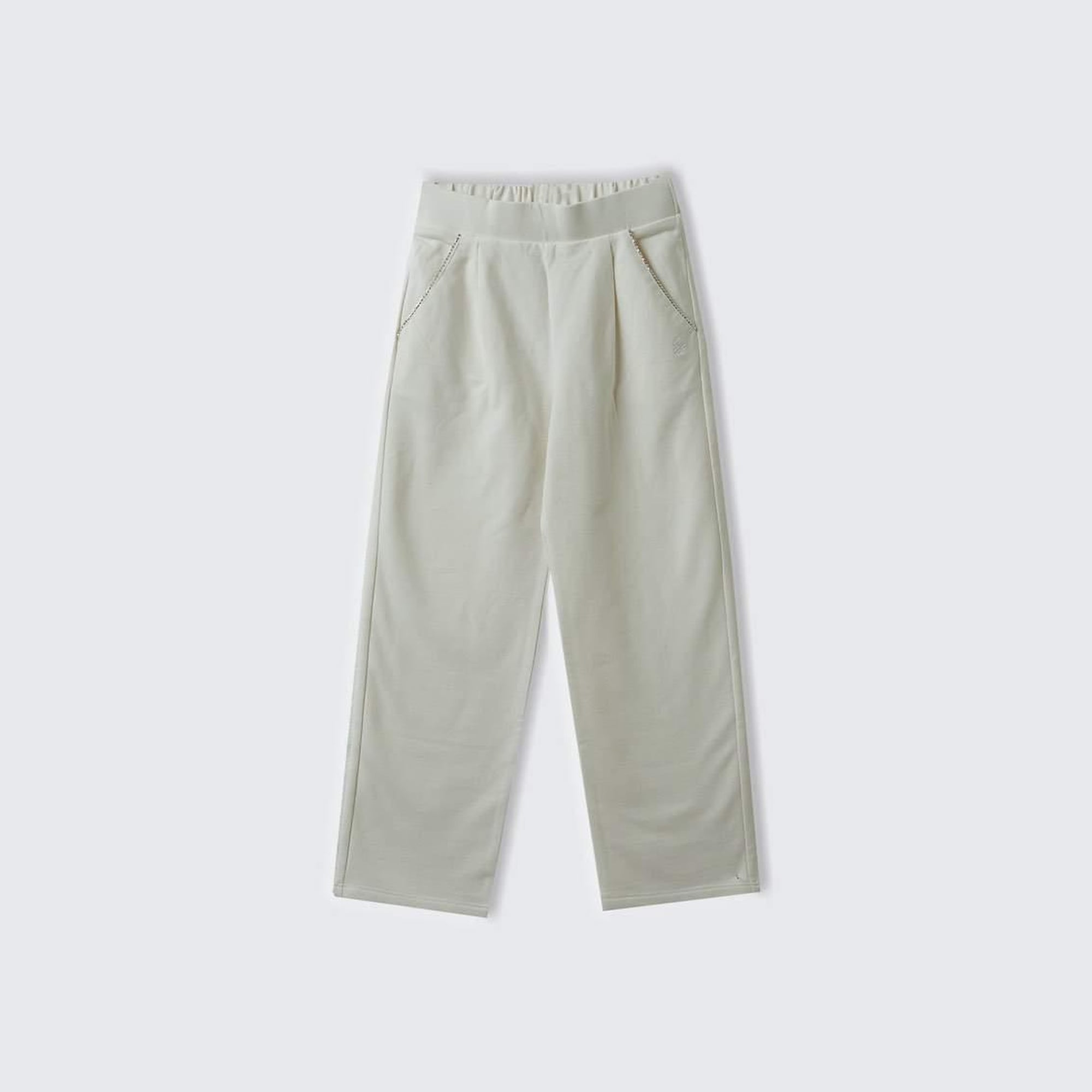 Kız Çocuk Ekru Önü Cepli Arkası Elastik Belli Düz Paça Eşofman Altı