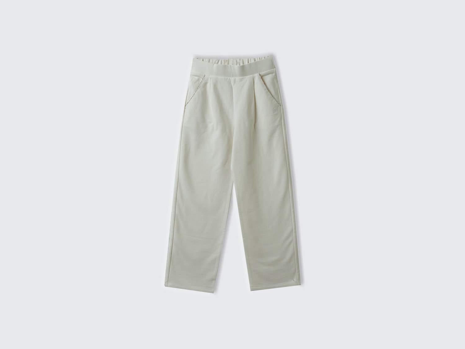  Kız Çocuk Ekru Önü Cepli Arkası Elastik Belli Düz Paça Eşofman Altı