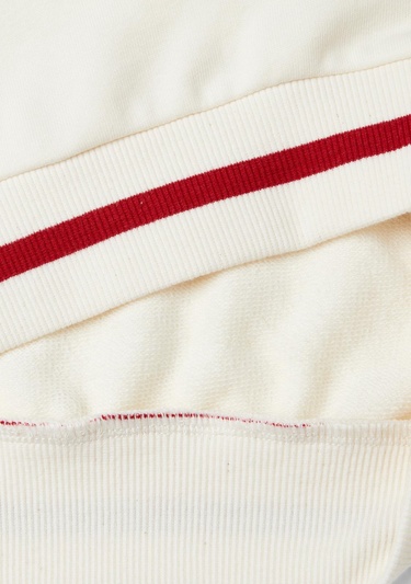  Kız Çocuk Ekru Kontrast Renk Detaylı Manşeti Ribanalı V Yaka Sweatshirt
