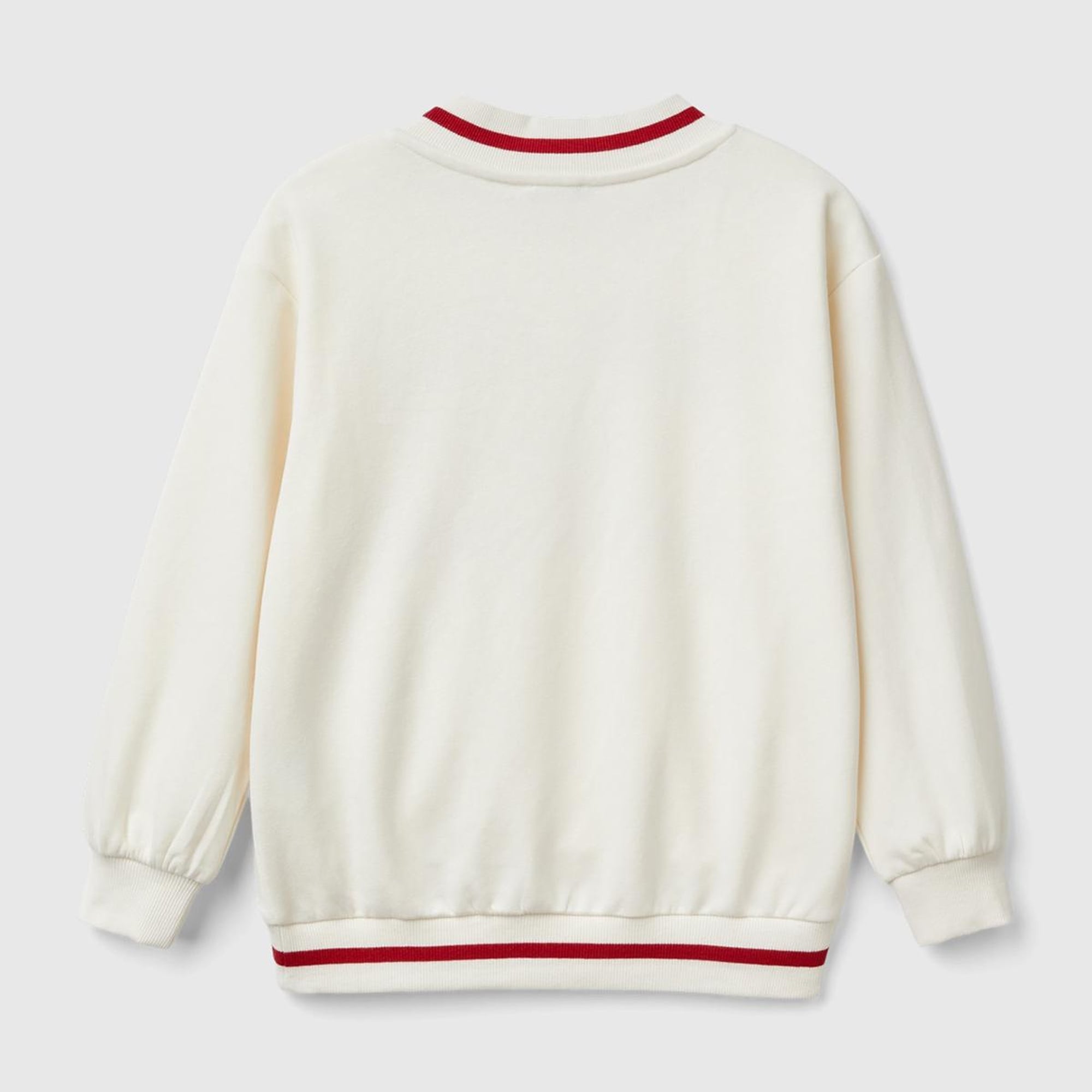 Kız Çocuk Ekru Kontrast Renk Detaylı Manşeti Ribanalı V Yaka Sweatshirt