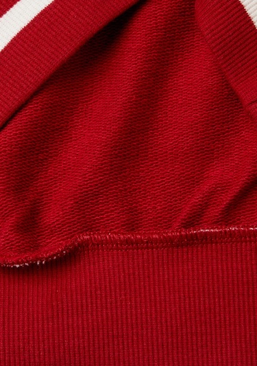  Kız Çocuk Kırmızı Kontrast Renk Detaylı Manşeti Ribanalı V Yaka Sweatshirt