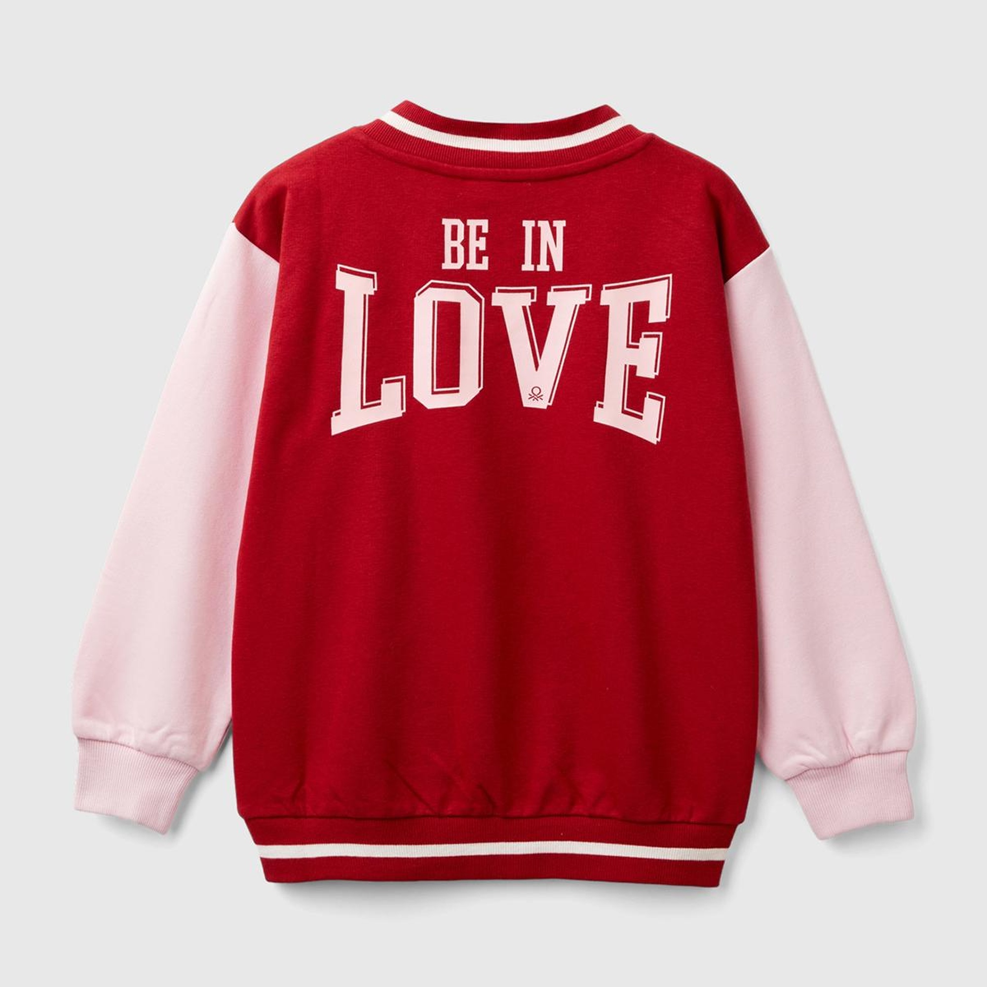 Kız Çocuk Kırmızı Kontrast Renk Detaylı Manşeti Ribanalı V Yaka Sweatshirt