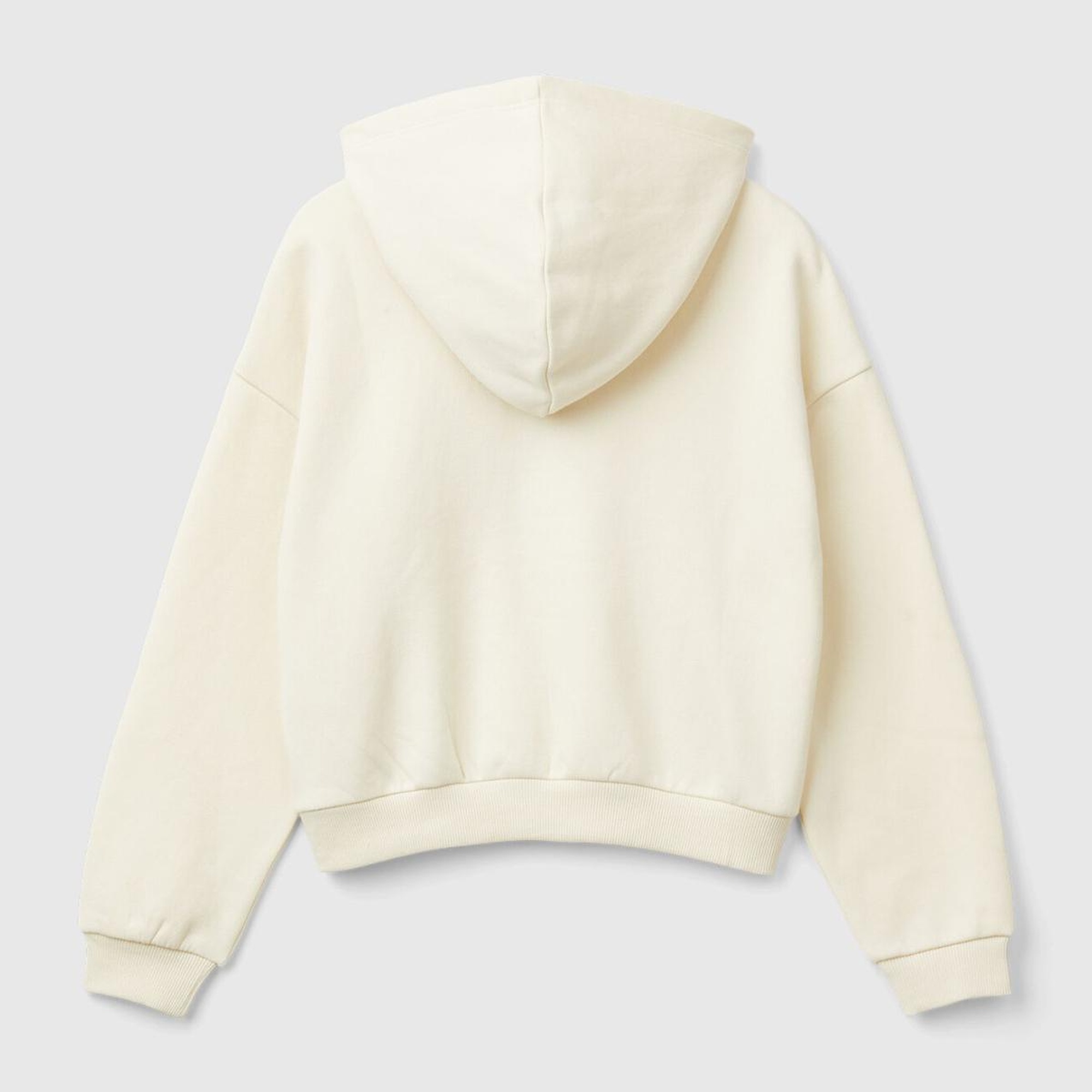 Kız Çocuk Ekru Pamuk Karışımlı Payet Logolu Kapşonlu Sweatshirt