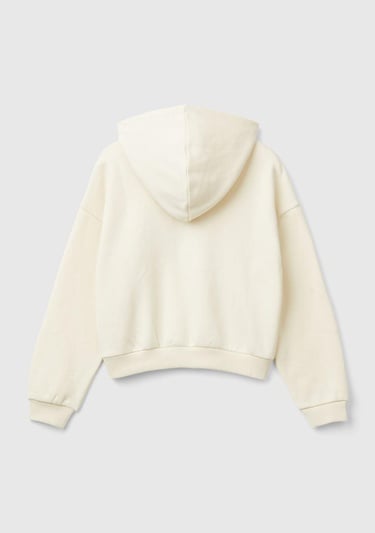  Kız Çocuk Ekru Pamuk Karışımlı Payet Logolu Kapşonlu Sweatshirt