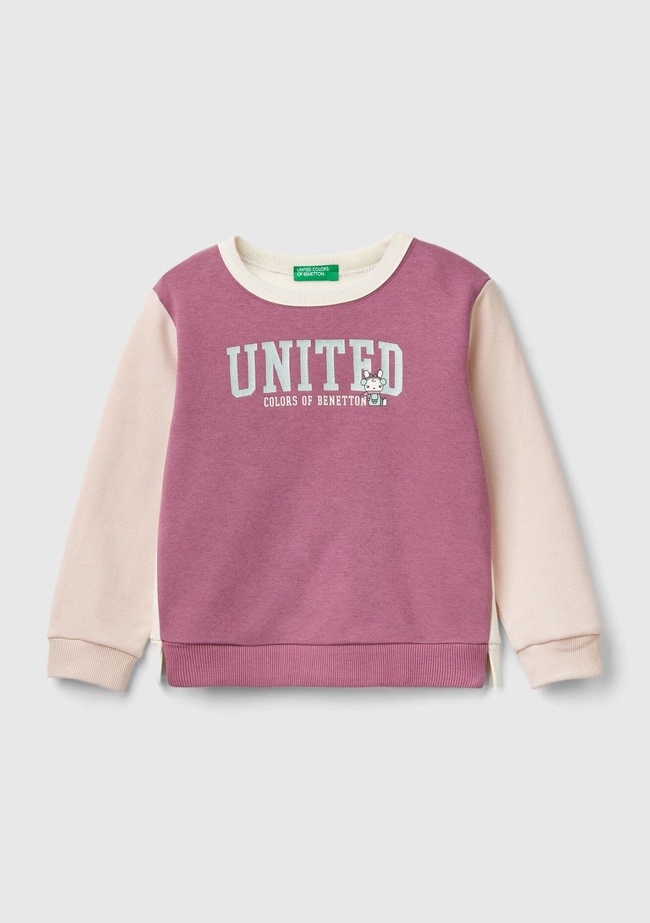  Kız Çocuk Gül Kurusu Mix Pamuk Karışımlı Bisiklet Yaka Logolu Sweatshirt