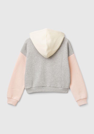  Kız Çocuk Gri Mix Pamuk Karışımlı Payet Logolu Kapşonlu Sweatshirt