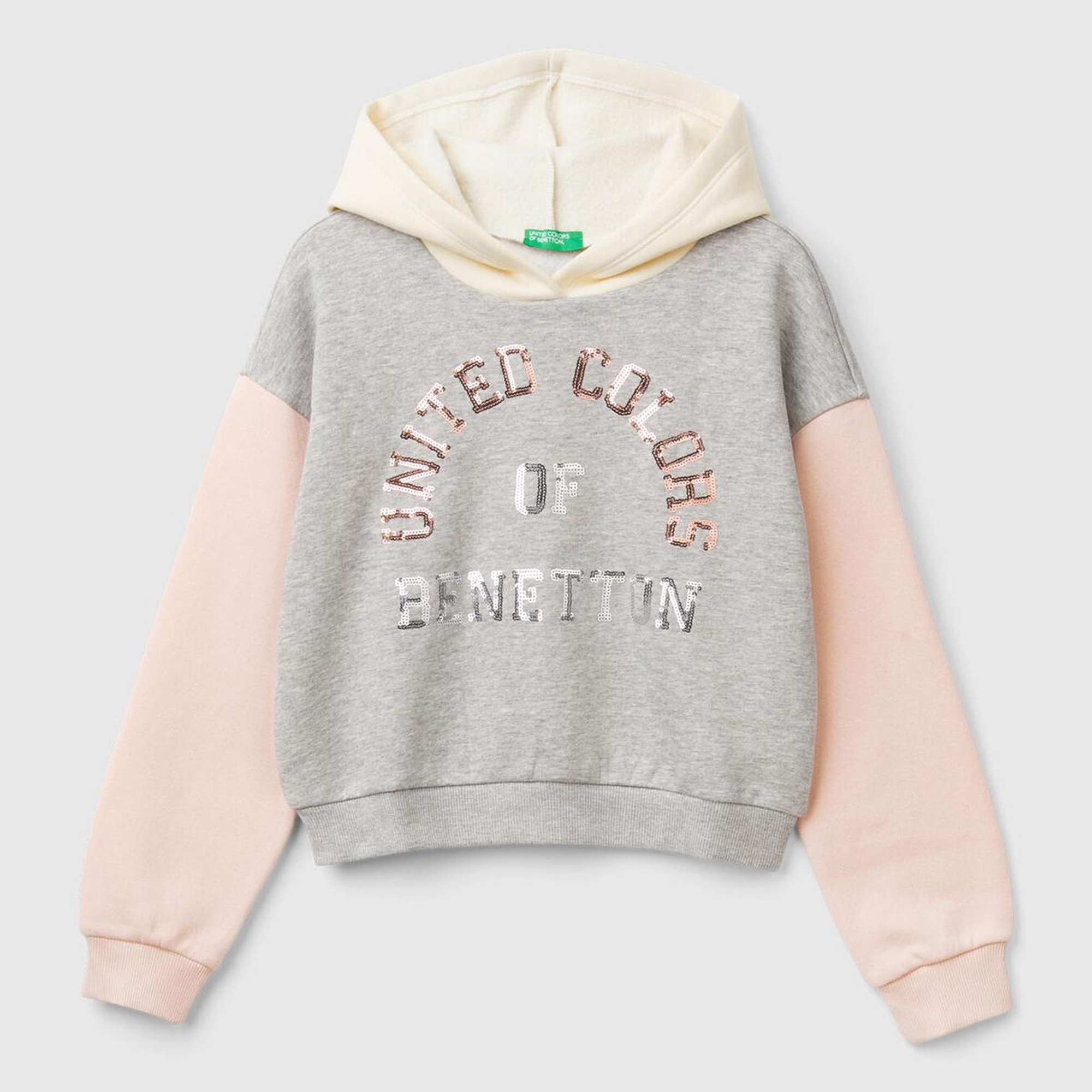 Kız Çocuk Gri Mix Pamuk Karışımlı Payet Logolu Kapşonlu Sweatshirt