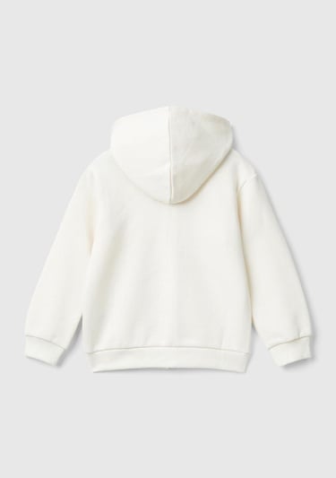  Kız Çocuk Ekru Pamuk Karışımlı Fermuarlı Kapşonlu Logolu Sweatshirt