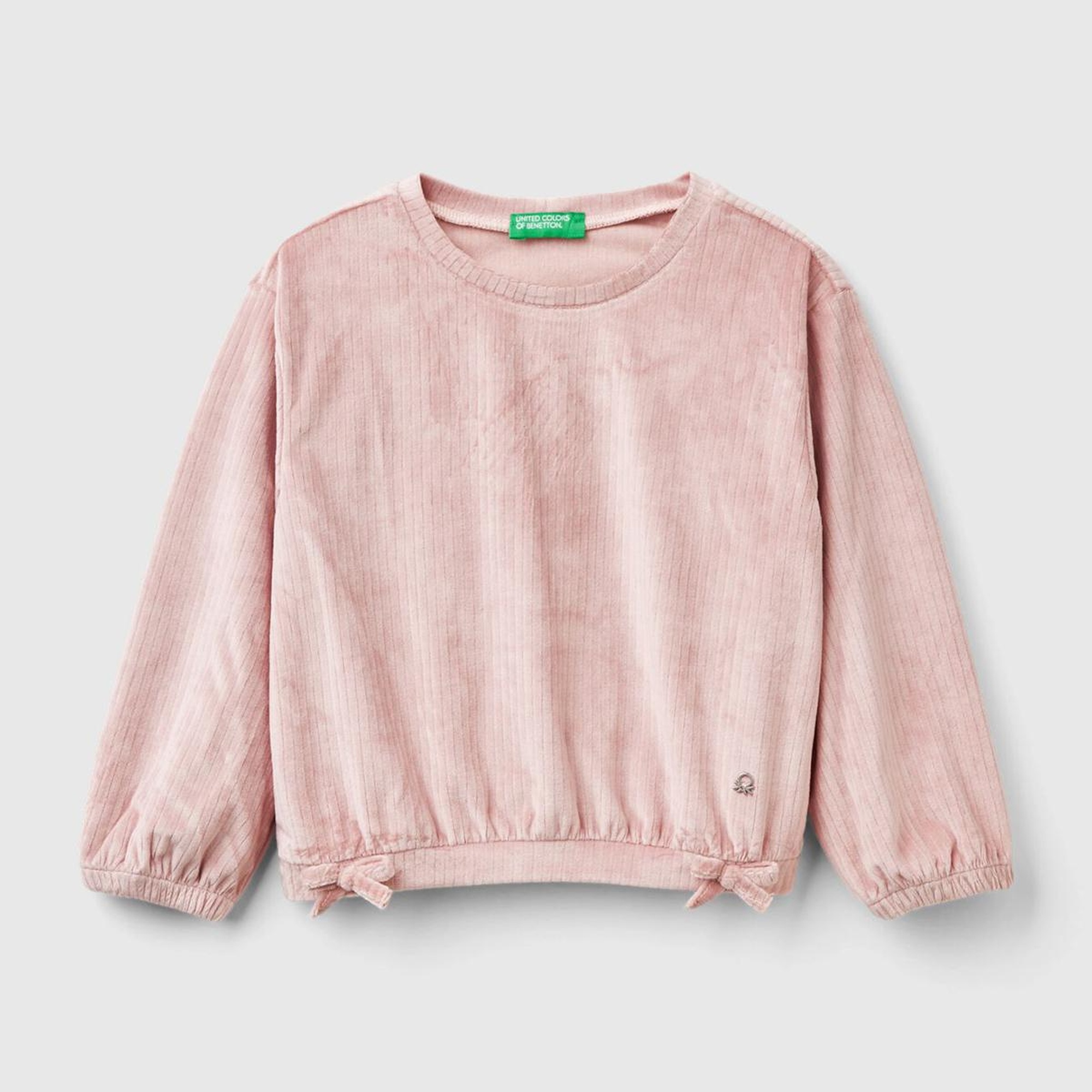 Kız Çocuk Pembe Sol Altı Logo Detaylı Yanları Fiyonklu Bisiklet Yaka Sweatshirt