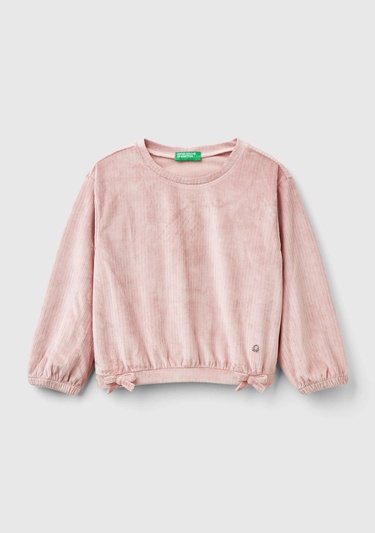  Kız Çocuk Pembe Sol Altı Logo Detaylı Yanları Fiyonklu Bisiklet Yaka Sweatshirt