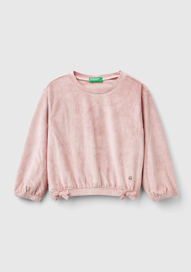  Kız Çocuk Pembe Sol Altı Logo Detaylı Yanları Fiyonklu Bisiklet Yaka Sweatshirt