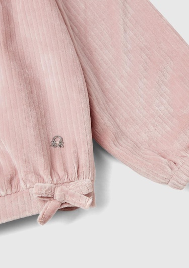  Kız Çocuk Pembe Sol Altı Logo Detaylı Yanları Fiyonklu Bisiklet Yaka Sweatshirt