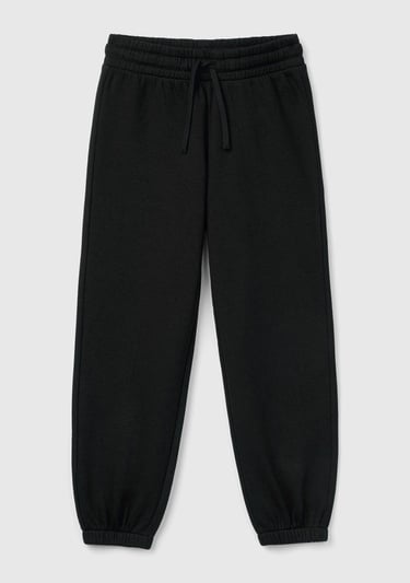  Kız Çocuk Siyah Beli Lastikli Büzgü İpli Lastikli Manşetli Eşofman Altı