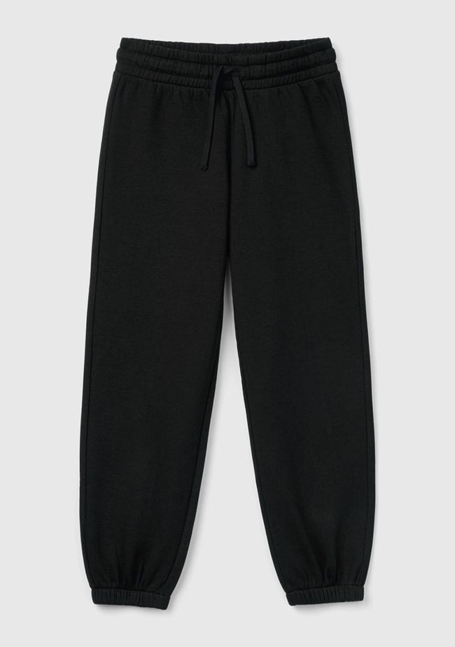  Kız Çocuk Siyah Beli Lastikli Büzgü İpli Lastikli Manşetli Eşofman Altı