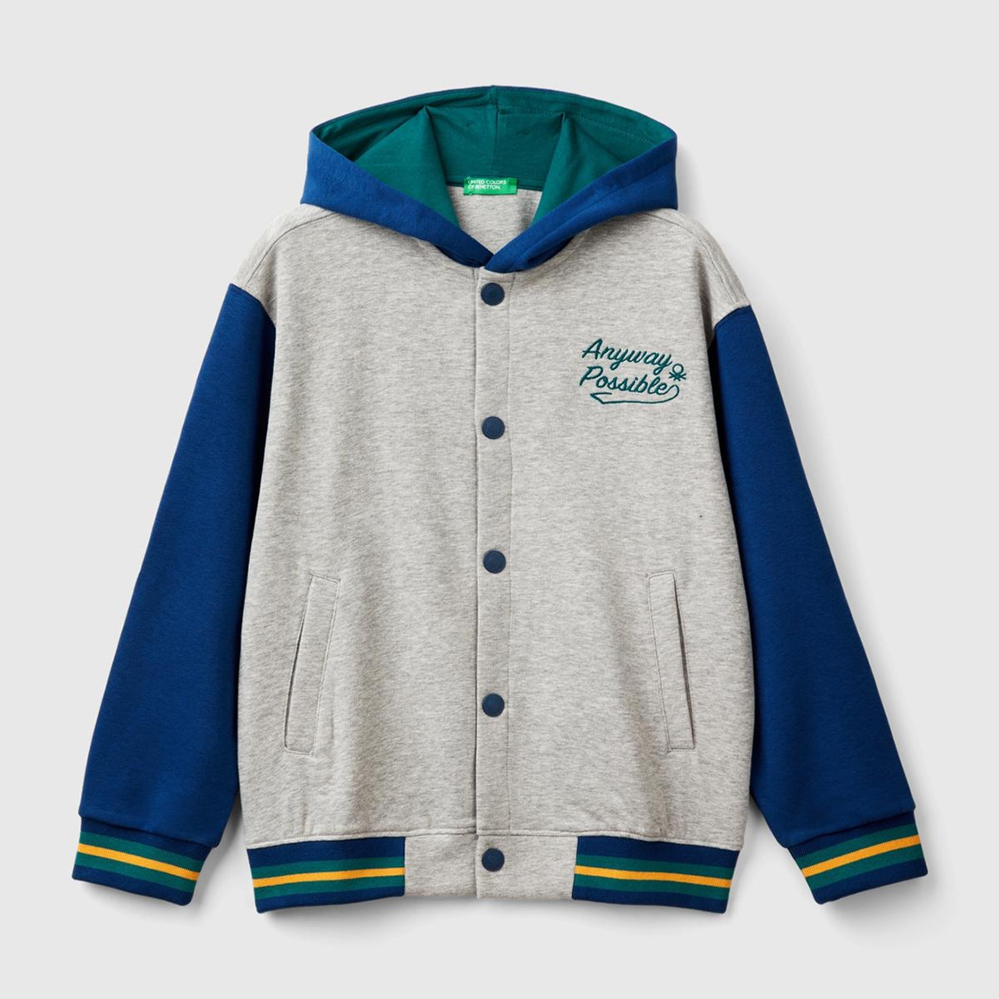 Erkek Çocuk Gri Melanj Sol Göğsü İşlemeli Önü Çıtçıt Kapamalı Bomber Sweatshirt