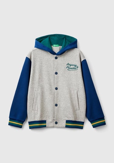  Erkek Çocuk Gri Melanj Sol Göğsü İşlemeli Önü Çıtçıt Kapamalı Bomber Sweatshirt