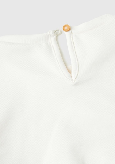  Kız Çocuk Ekru Önü Baskılı Göğüs Cepli Arkası Damla Düşük Omuz Sweatshirt