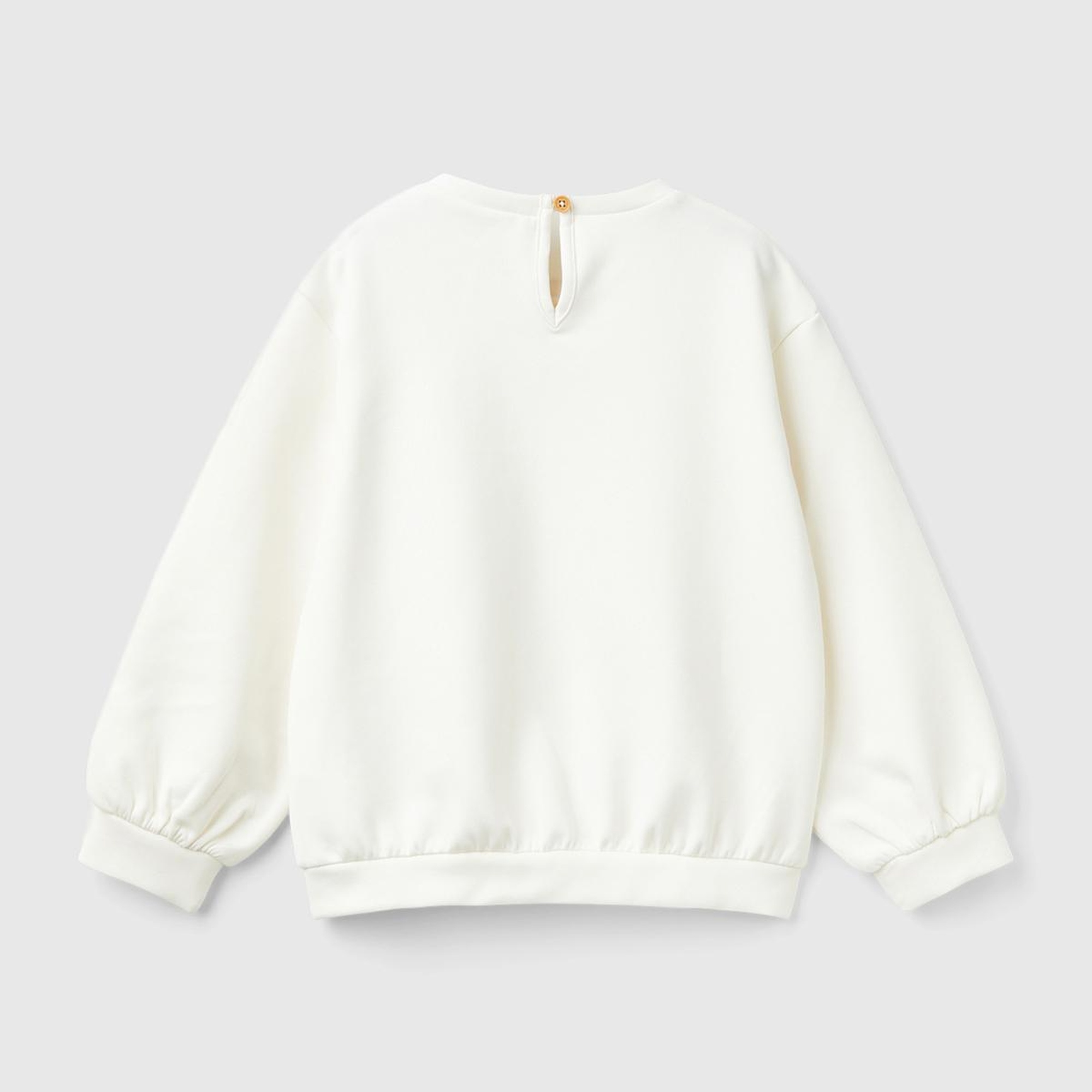 Kız Çocuk Ekru Önü Baskılı Göğüs Cepli Arkası Damla Düşük Omuz Sweatshirt