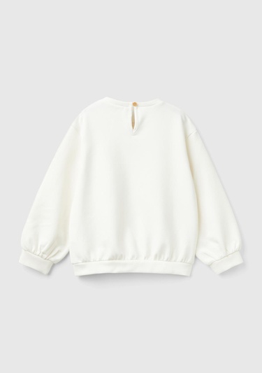  Kız Çocuk Ekru Önü Baskılı Göğüs Cepli Arkası Damla Düşük Omuz Sweatshirt