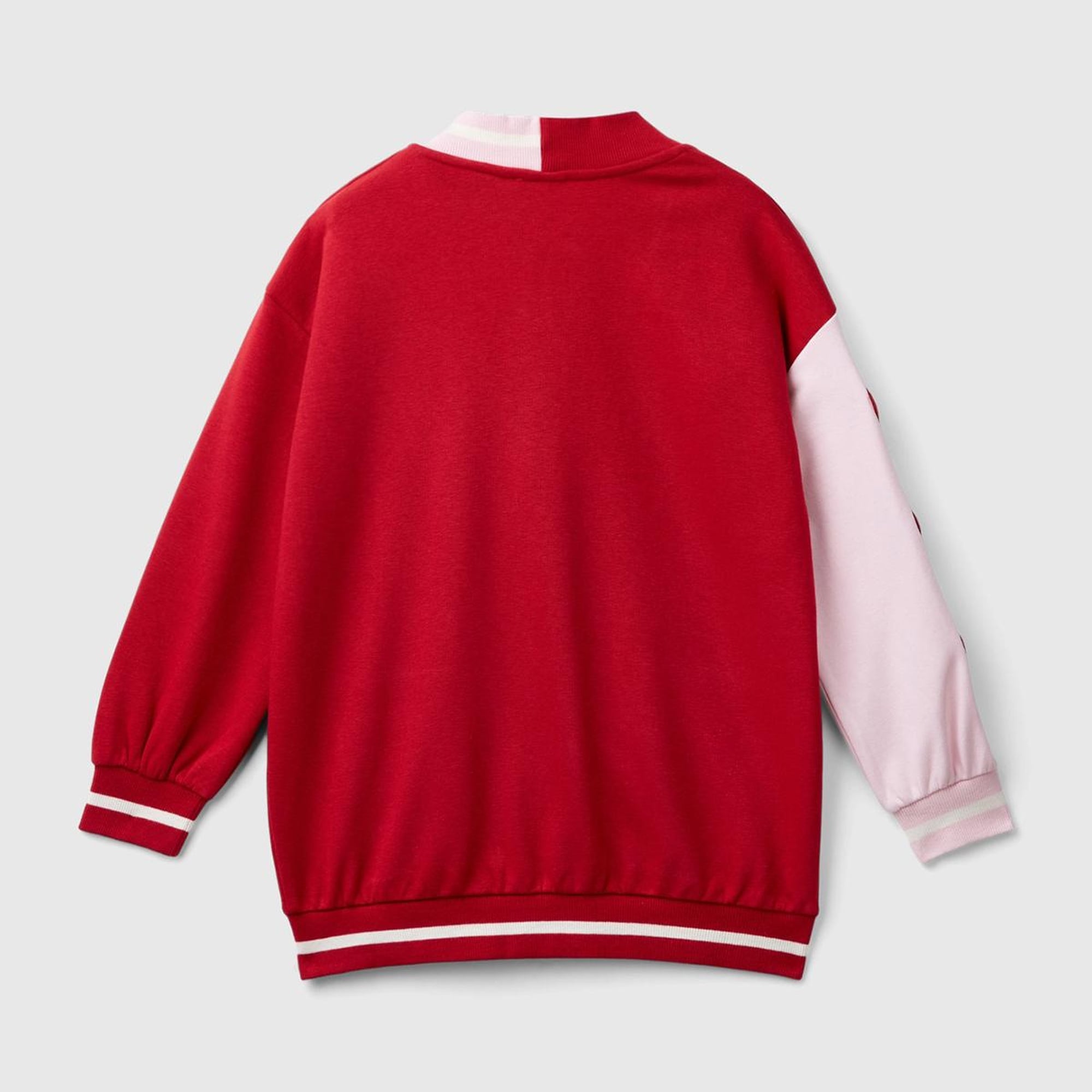 Kız Çocuk Kırmızı Kontrast Renk Detaylı Sağ Kolu Kalp Desenli Polar Sweatshirt