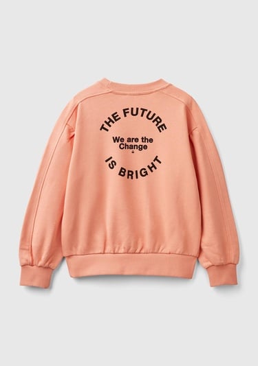  Kız Çocuk Yavruağzı Önü ve Arkası Logo Baskılı Bisiklet Yaka Sweatshirt