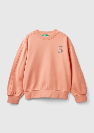  Kız Çocuk Yavruağzı Önü ve Arkası Logo Baskılı Bisiklet Yaka Sweatshirt