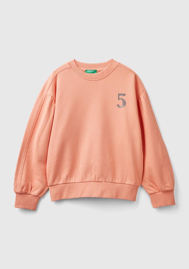  Kız Çocuk Yavruağzı Önü ve Arkası Logo Baskılı Bisiklet Yaka Sweatshirt