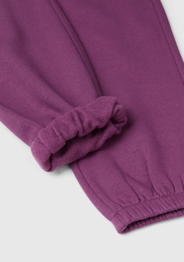  Kız Çocuk Mor Beli Lastikli Büzgü İpli Lastikli Manşetli Eşofman Altı