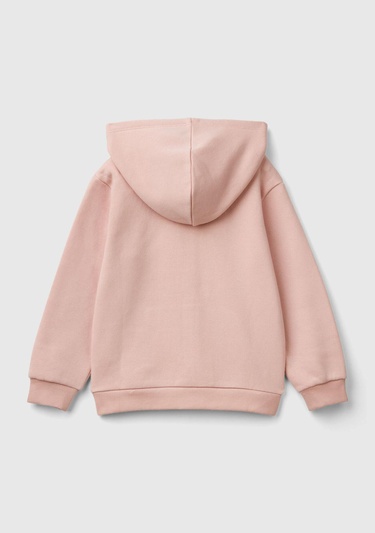  Kız Çocuk Toz Pembe Pamuk Karışımlı Fermuarlı Kapşonlu Logolu Sweatshirt