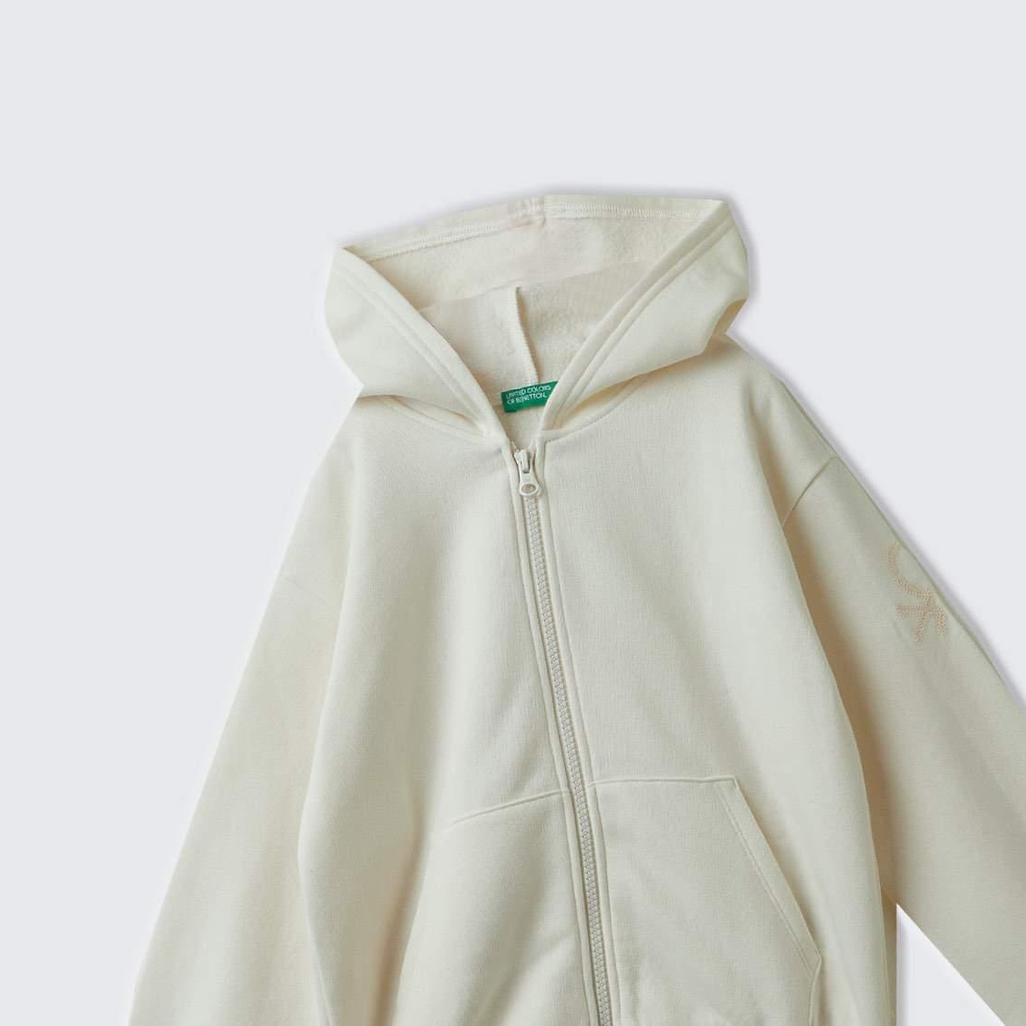 Kız Çocuk Krem Pamuk Karışımlı Payet Logolu Kapşonlu Sweatshirt