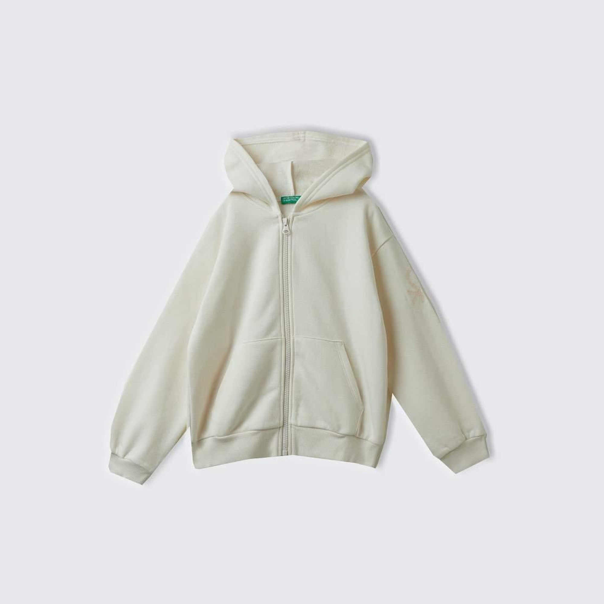 Kız Çocuk Krem Pamuk Karışımlı Payet Logolu Kapşonlu Sweatshirt