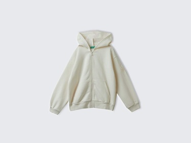  Kız Çocuk Krem Pamuk Karışımlı Payet Logolu Kapşonlu Sweatshirt